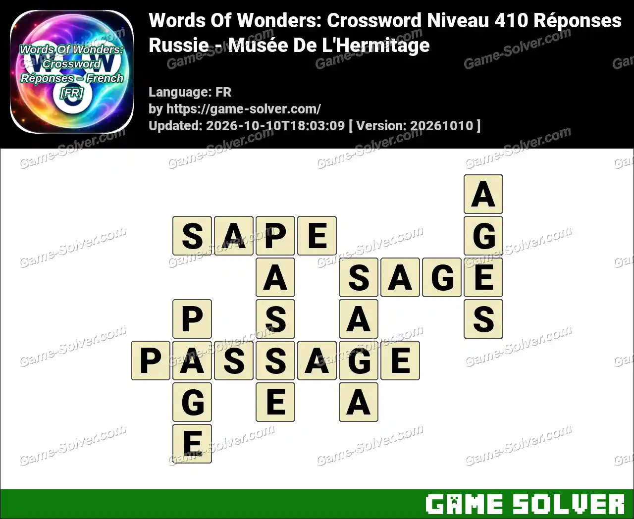 Words Of Wonders: Crossword Niveau 410 Réponses – Russie – Musée De L’Hermitage